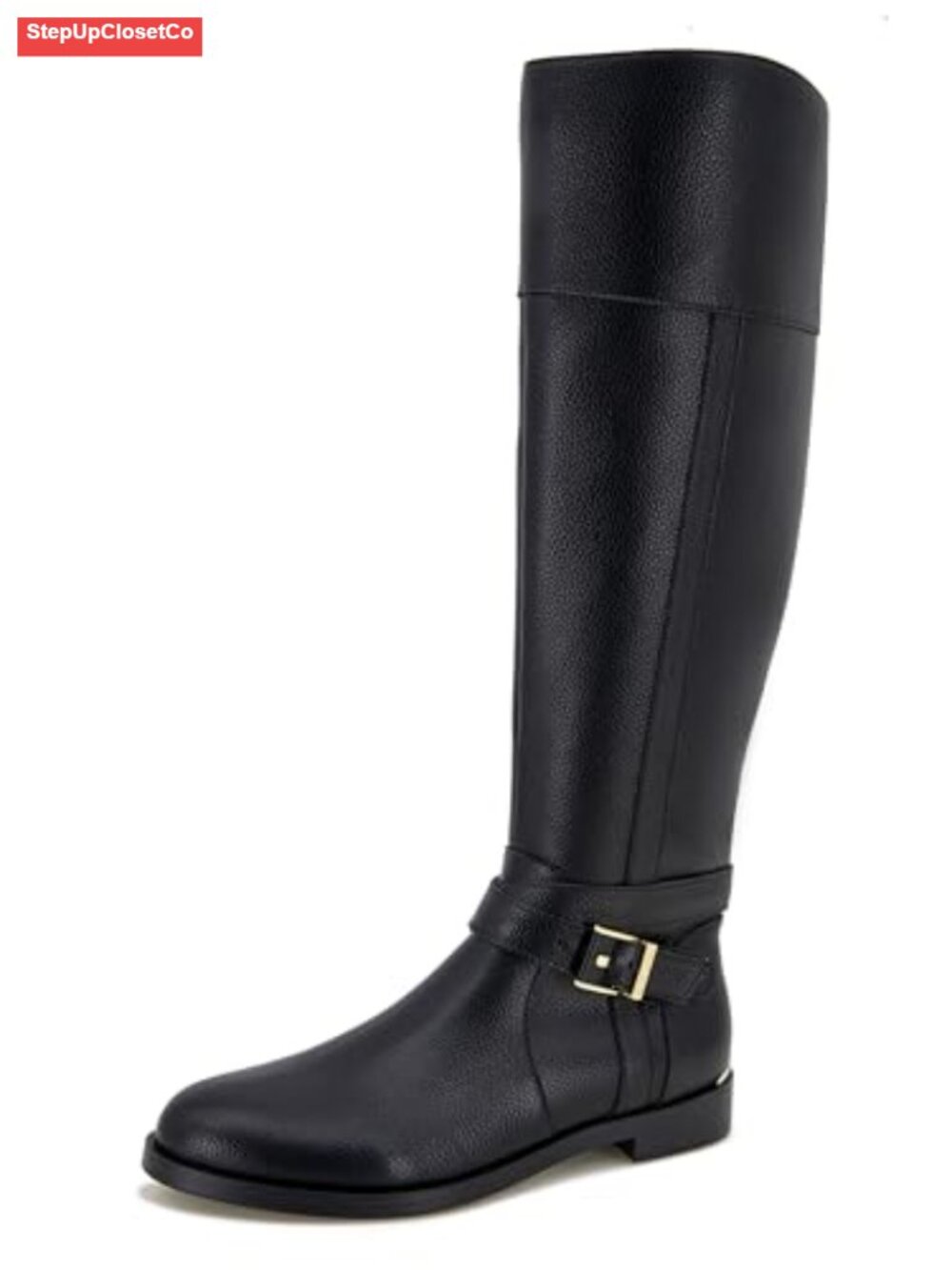 Women's Leather Knee-High Equestrian Riding Boots Block Heel Slip-On